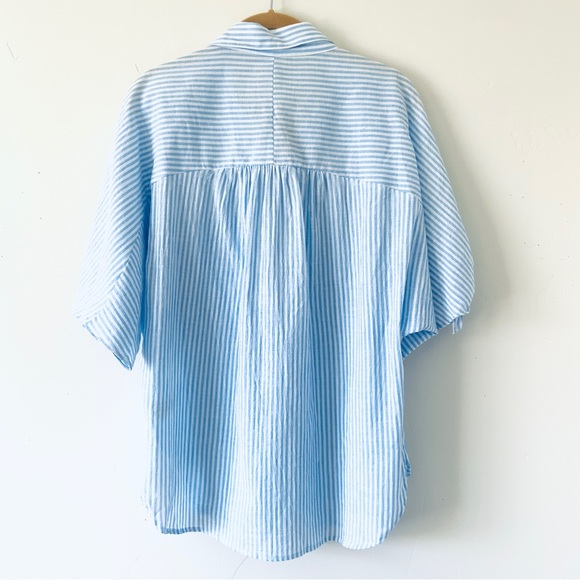 NWT Pin Striped Button Front Shirt Size Small Open Tie Sleeve Collared Pocket - Picture 10 of 16